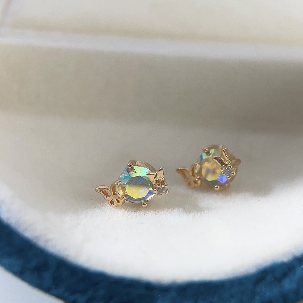 C관 - 고급스러운 미니 글라스 진주 14K 도금 은침 나비 귀걸이 [3754-3755] 24.04-2