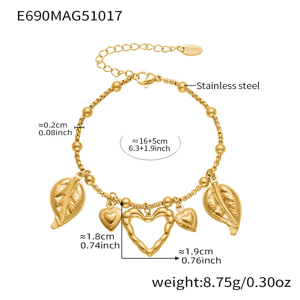D관 - 스테인리스 스틸 조개 나뭇잎 하트 디자인 펜던트 팔찌 [E685] 25.10-4