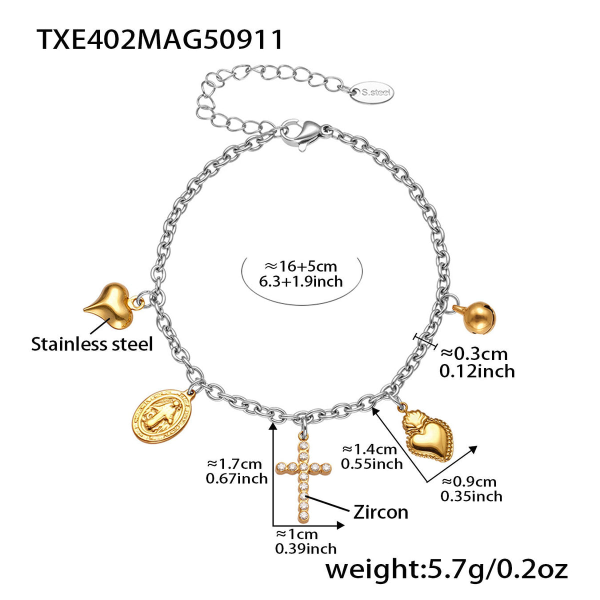 D관 - 스테인리스 스틸 십자가 해양생물 펜던트 목걸이 팔찌 [TXP402-TXE402-P1049] 25.09-3