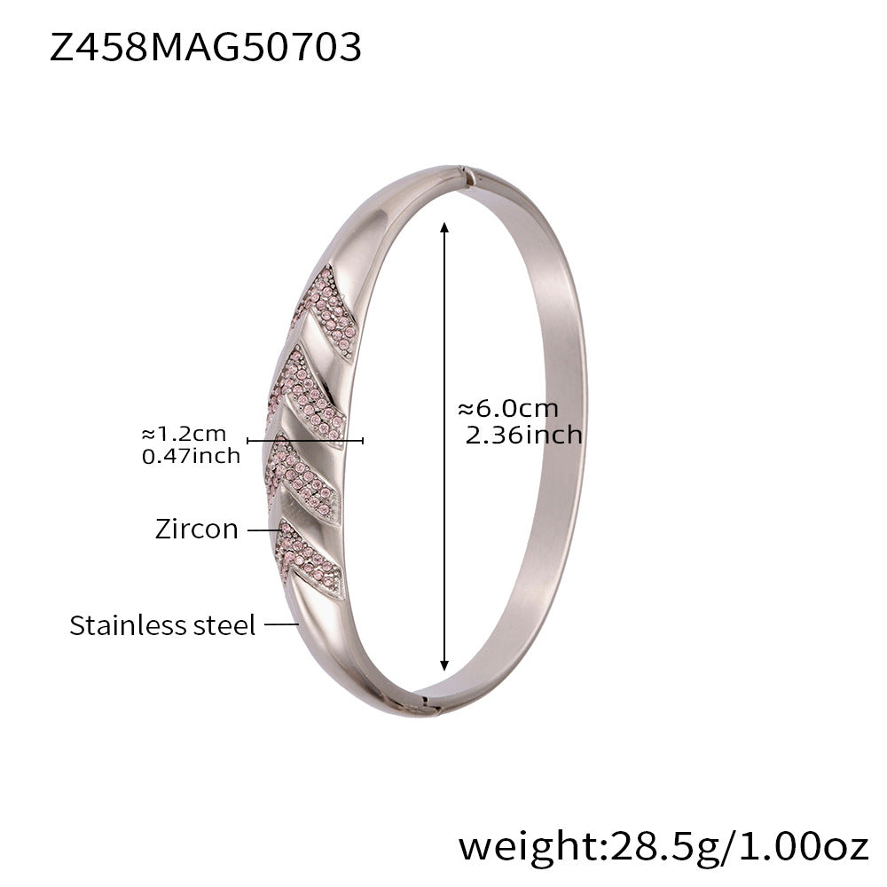 D관 - 대나무 물결 디자인 큐빅 스테인리스 스틸 18K 도금 팔찌 [Z454] 25.07-2