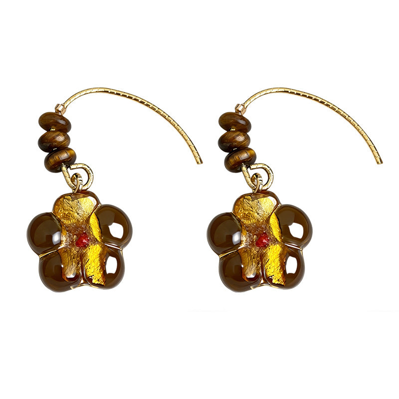 C관 - 핸드메이드 글라스 플라워 천연 호안석 귀걸이 [7203] 25.12-3