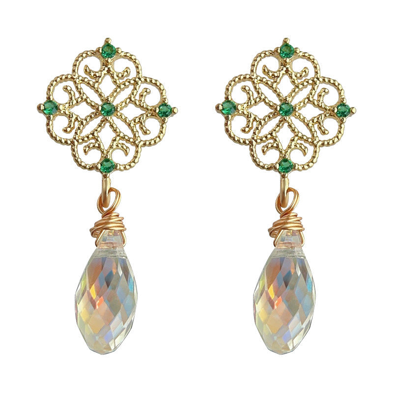 C관 - 14K 도금 프렌치 복고풍 미니 큐빅 꽃 유리 크리스탈 귀걸이 [4181] 24.05-5