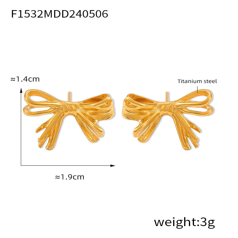 D관 - 리본 디자인 티타늄 스틸 캐주얼 럭셔리 레트로 미니멀 귀걸이 [F1531-2] 24.05-2