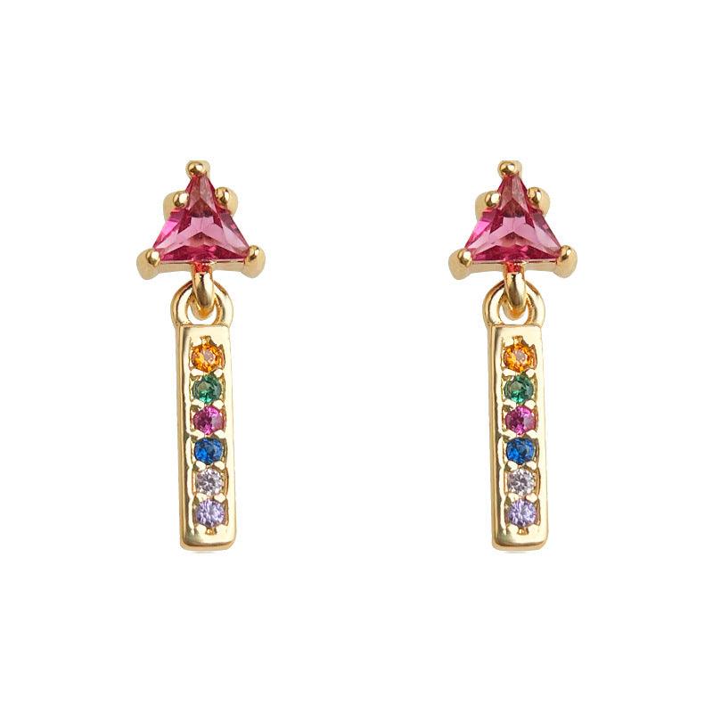 C관 - 14K 도금 컬러 스틱 큐빅 은침 귀걸이 [5694] 25.04-2