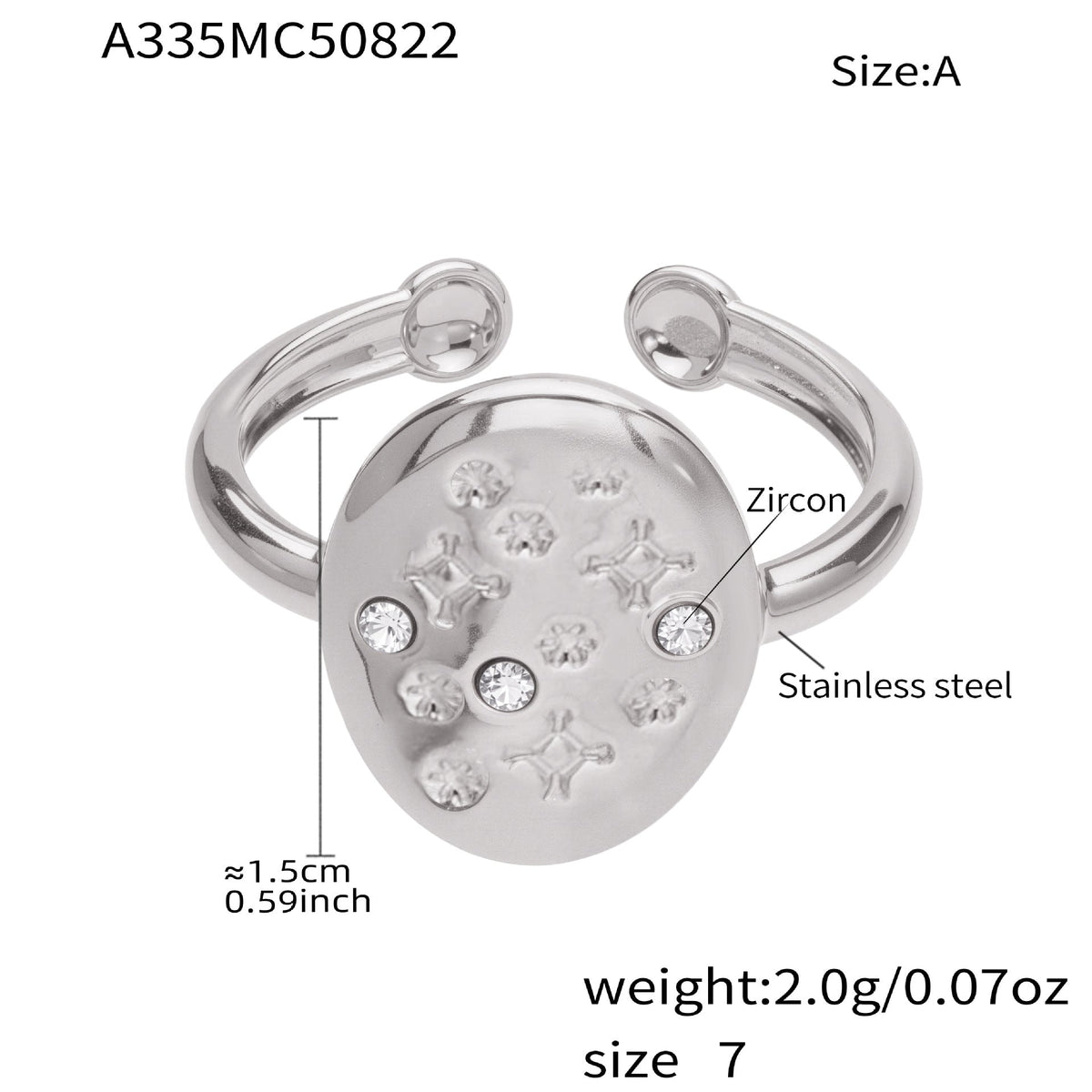 D관 - 불규칙 원형 오각별 큐빅 18K 골드 도금 오픈 반지 [A276-A335] 25.09-4