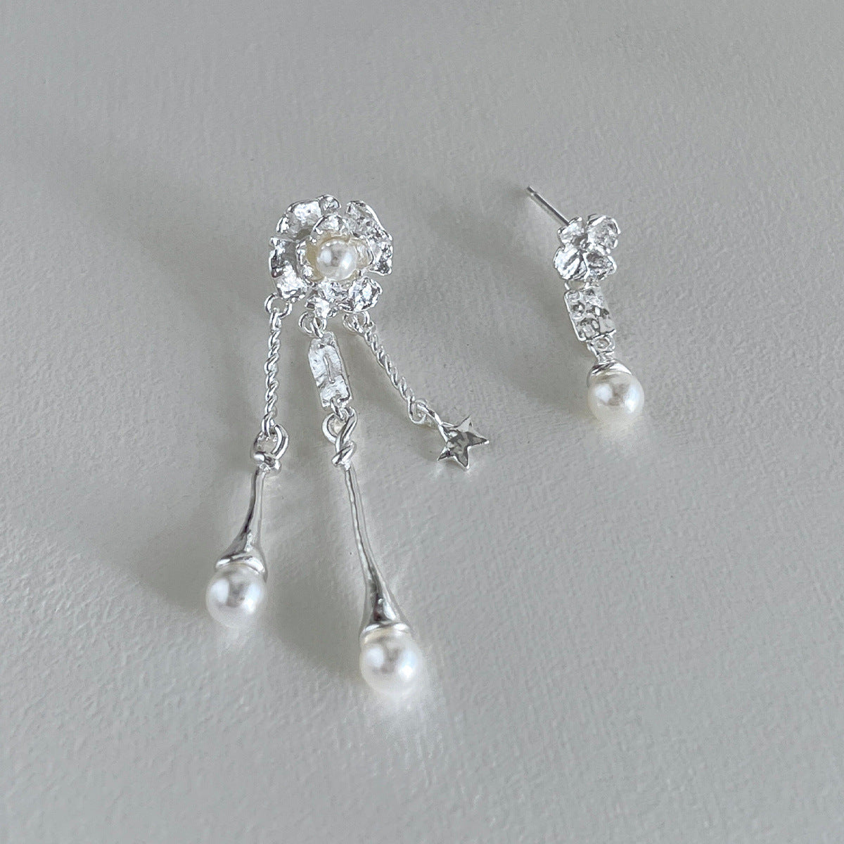 A관 - 925 은침 진주 플라워 언밸런스 드롭 귀걸이 [EH-3983] 25.10-2