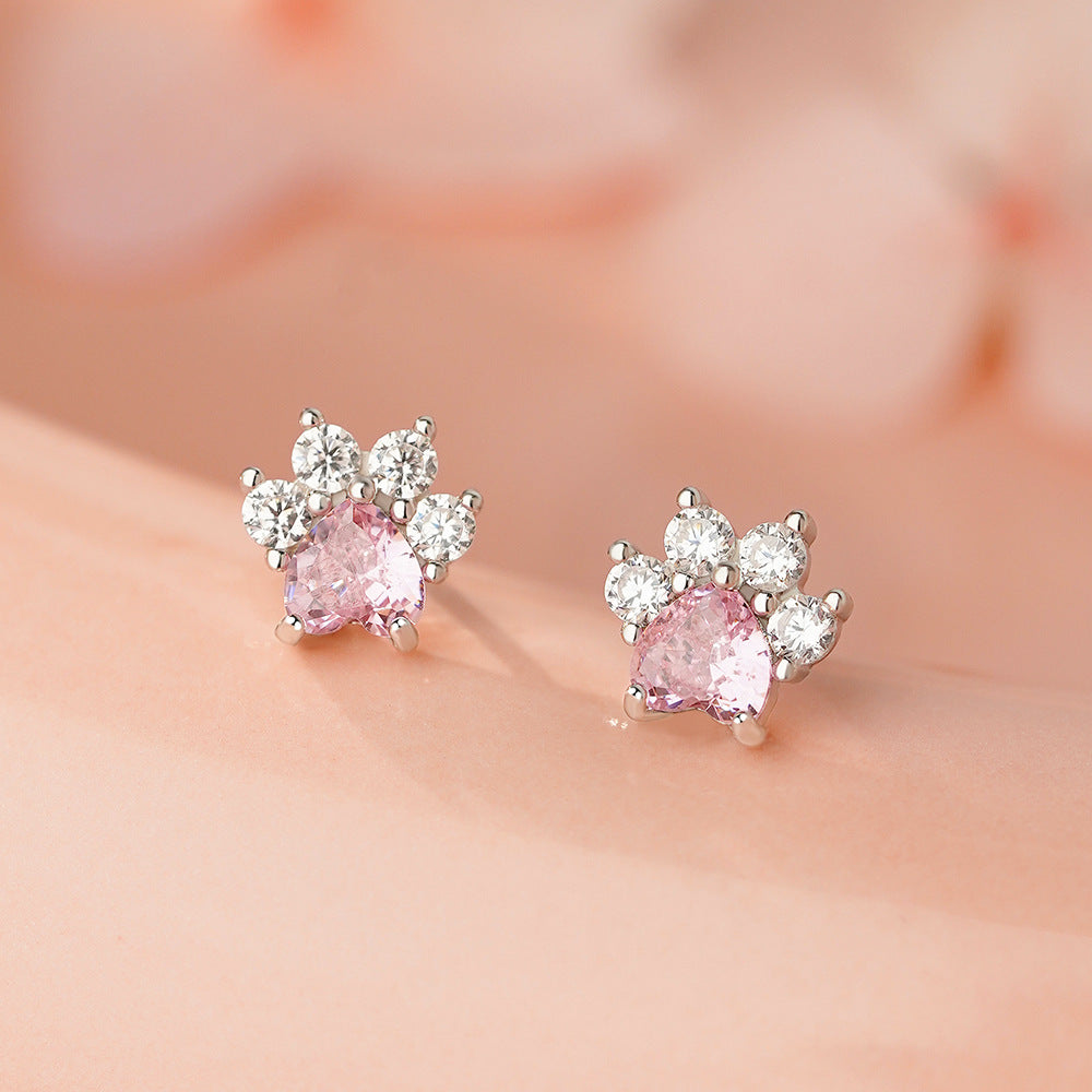 B관 - 999 실버 고양이 발 모양 큐빅 귀걸이 [YC2285E_1] 25.12-1