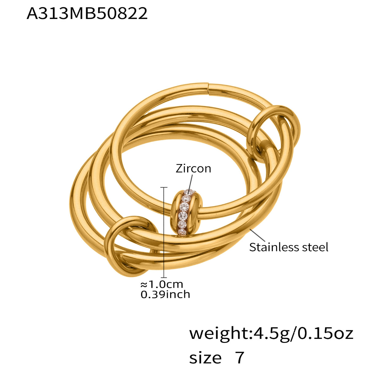 D관 - 큐빅 스테인리스 스틸 18K 골드 도금 반지 [A309-A312-A313] 25.09-4