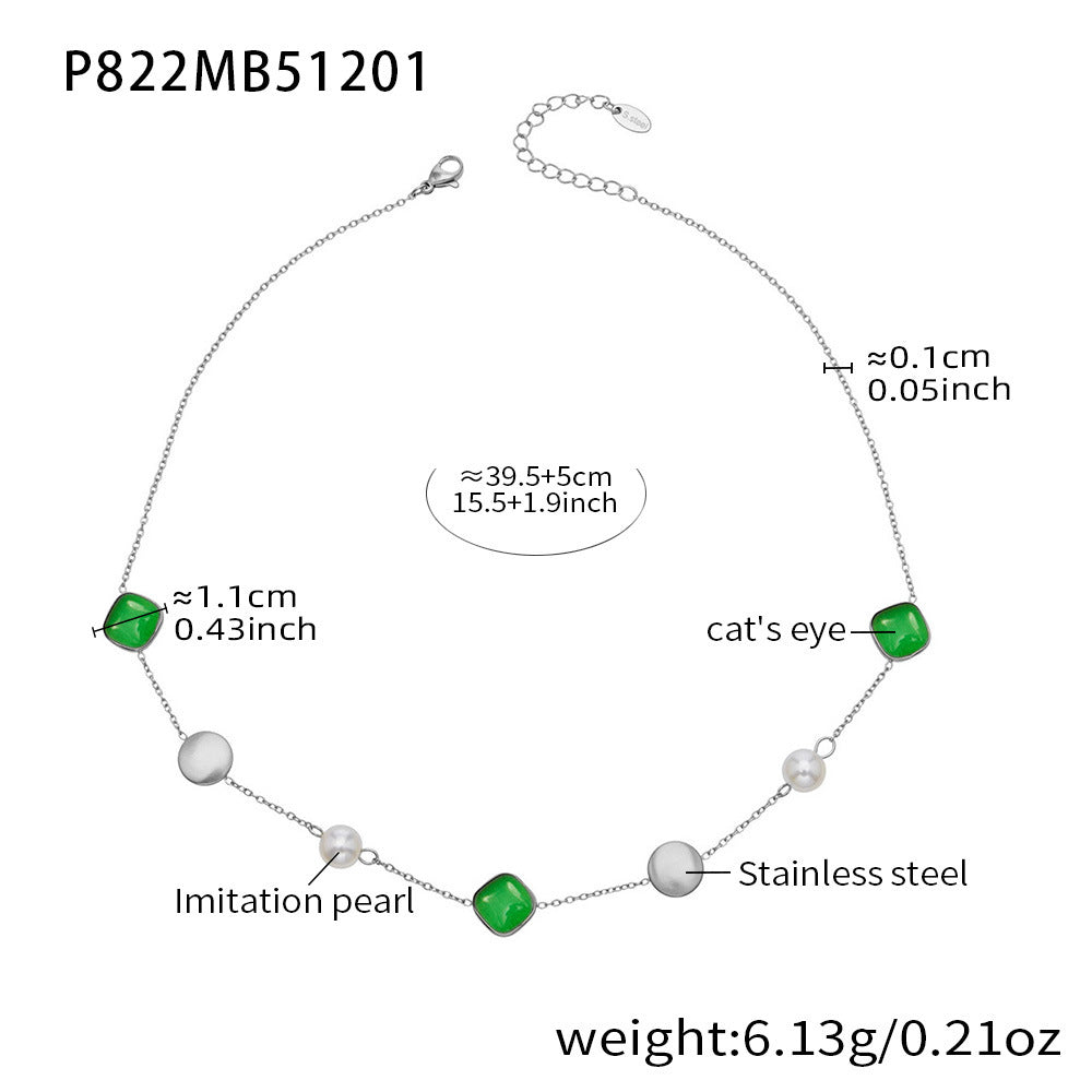 D관 - 묘안석 컬러 비즈 18K 도금 스테인리스 스틸 목걸이 [P822] 25.12-2