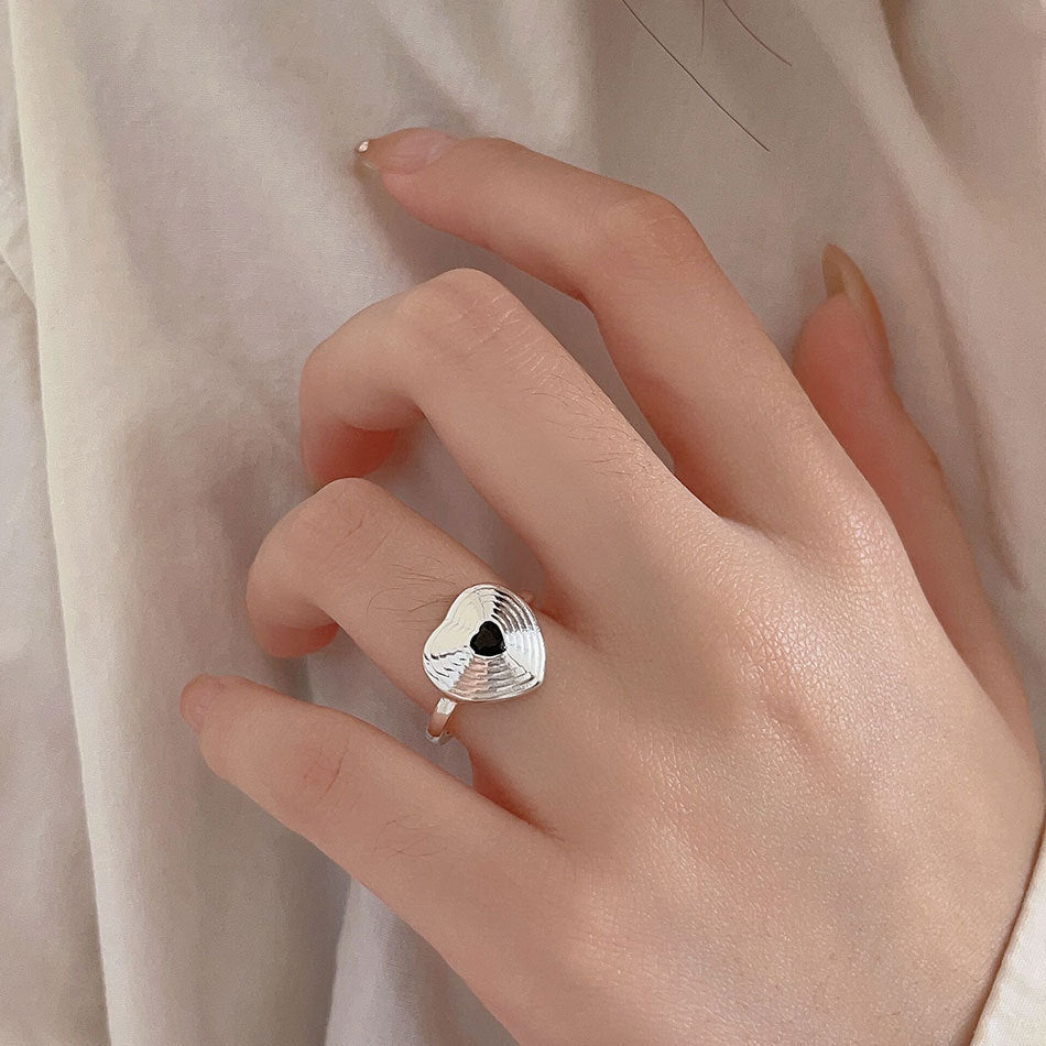 F관 - 925 실버 블랙 하트 오픈형 반지 [J1932] 25.10-2