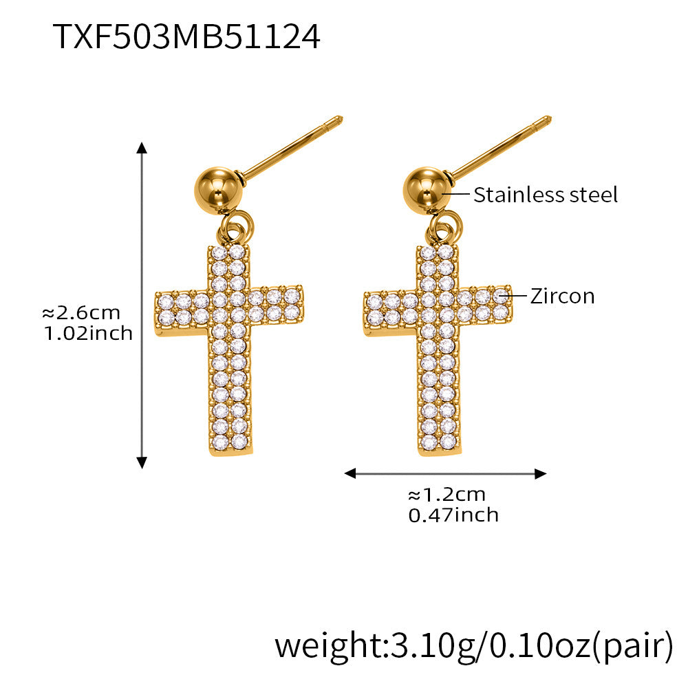 D관 - 스테인리스 스틸 십자가 큐빅 18K 도금 반지 귀걸이 팔찌 목걸이 [TXP503] 25.11-4