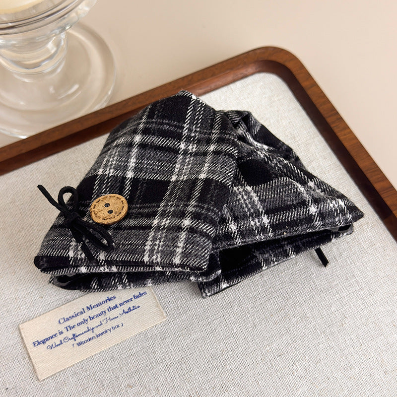 E관 - 리본 체크무늬 대형 빈티지 집게핀 [27613] 25.10-5