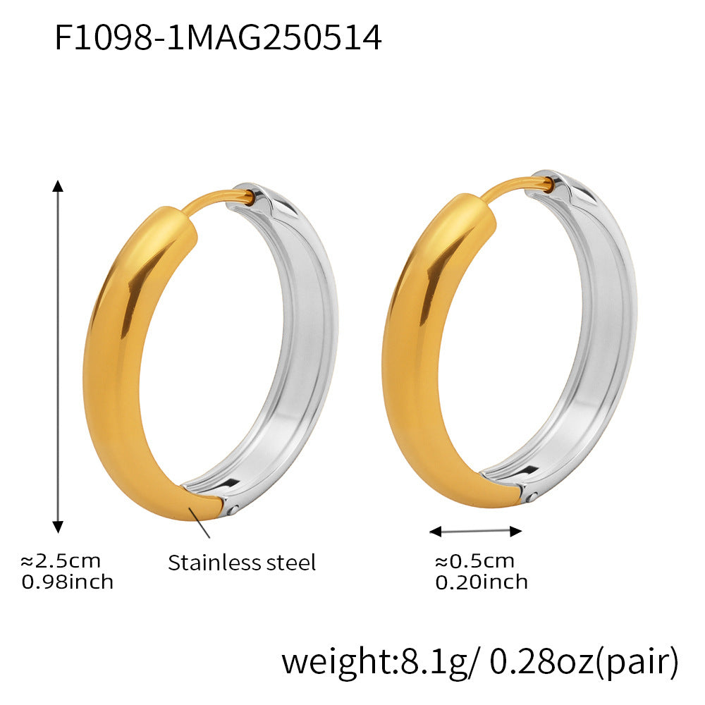 D관 - 투톤 원형 18K 도금 스테인리스 스틸 귀걸이 [F1015-F1098] 25.05-4