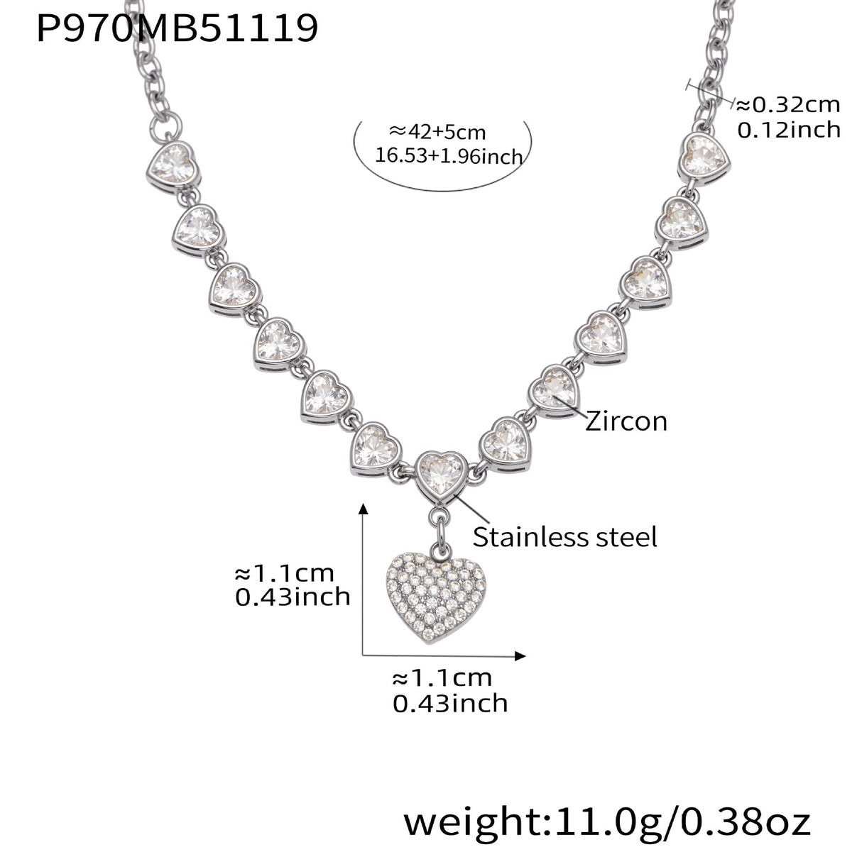 D관 - 스테인리스 스틸 하트 풀큐빅 18K 도금 목걸이 [P970] 25.11-4