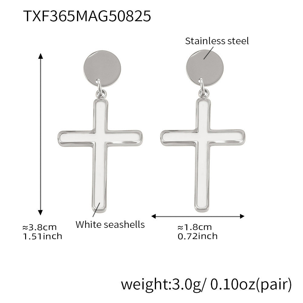 D관 - 스테인리스 스틸 18K 도금 자개 십자가 펜던트 반지 귀걸이 [TXA365-TXF365-D369] 25.08-5