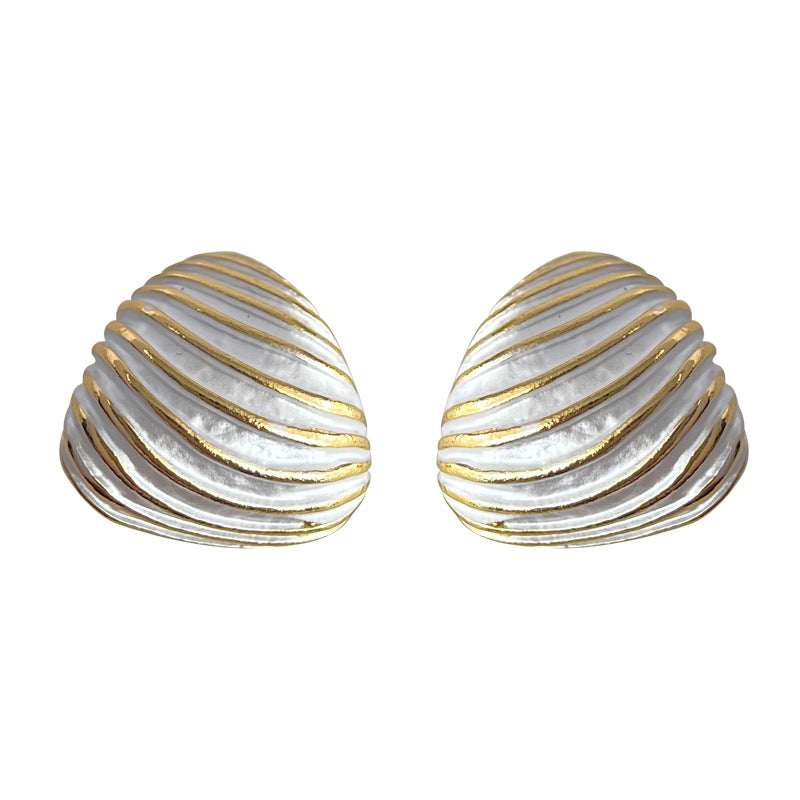 C관 - 화이트 에나멜 삼각형 디자이너 스타일 14K 도금 독특한 귀걸이 [4400] 24.07-3