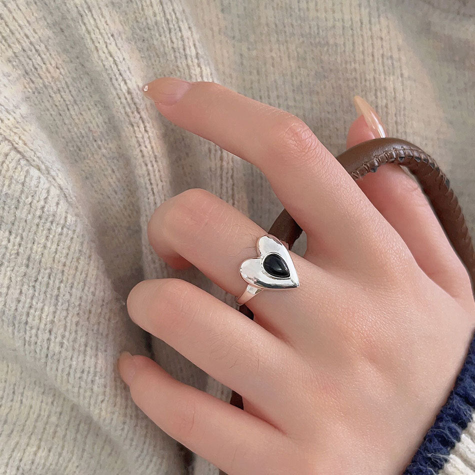 F관 - 925 실버 블랙 오닉스 하트 반지 [J1930] 25.10-2