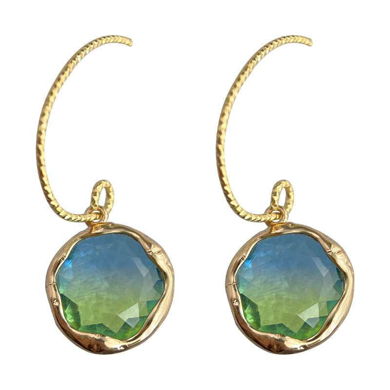 C관 - 14K 도금 프렌치 복고풍 그라데이션 유리 크리스탈 기하학 귀걸이 [4184] 24.05-5