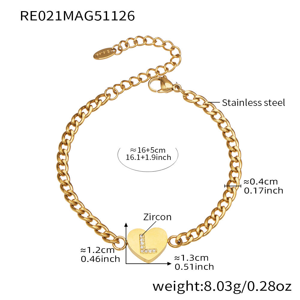 D관 - 스테인리스 스틸 하트 알파벳 큐빅 18K 도금 펜던트 목걸이 [RP021] 25.12-1