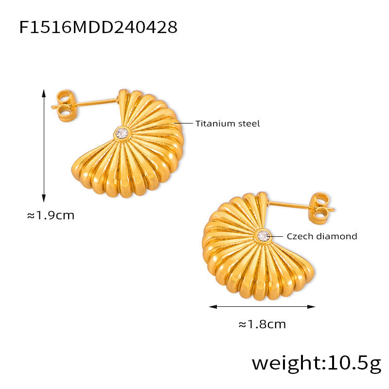 D관 - 골드 도금 티타늄 스틸 하트 기하학 세로 스트라이프 귀걸이 [F1439] 24.12-4
