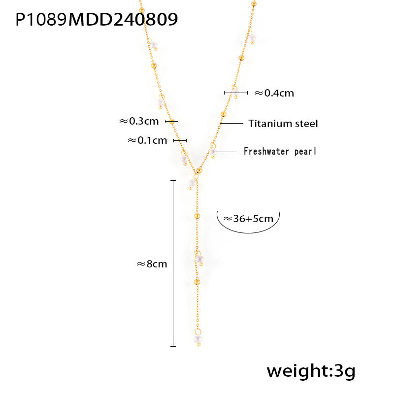 D관 - 트렌디 태슬 담수 진주 펜던트 럭셔리 미니멀 18K 도금 티타늄 스틸 목걸이 [P1089] 24.08-3