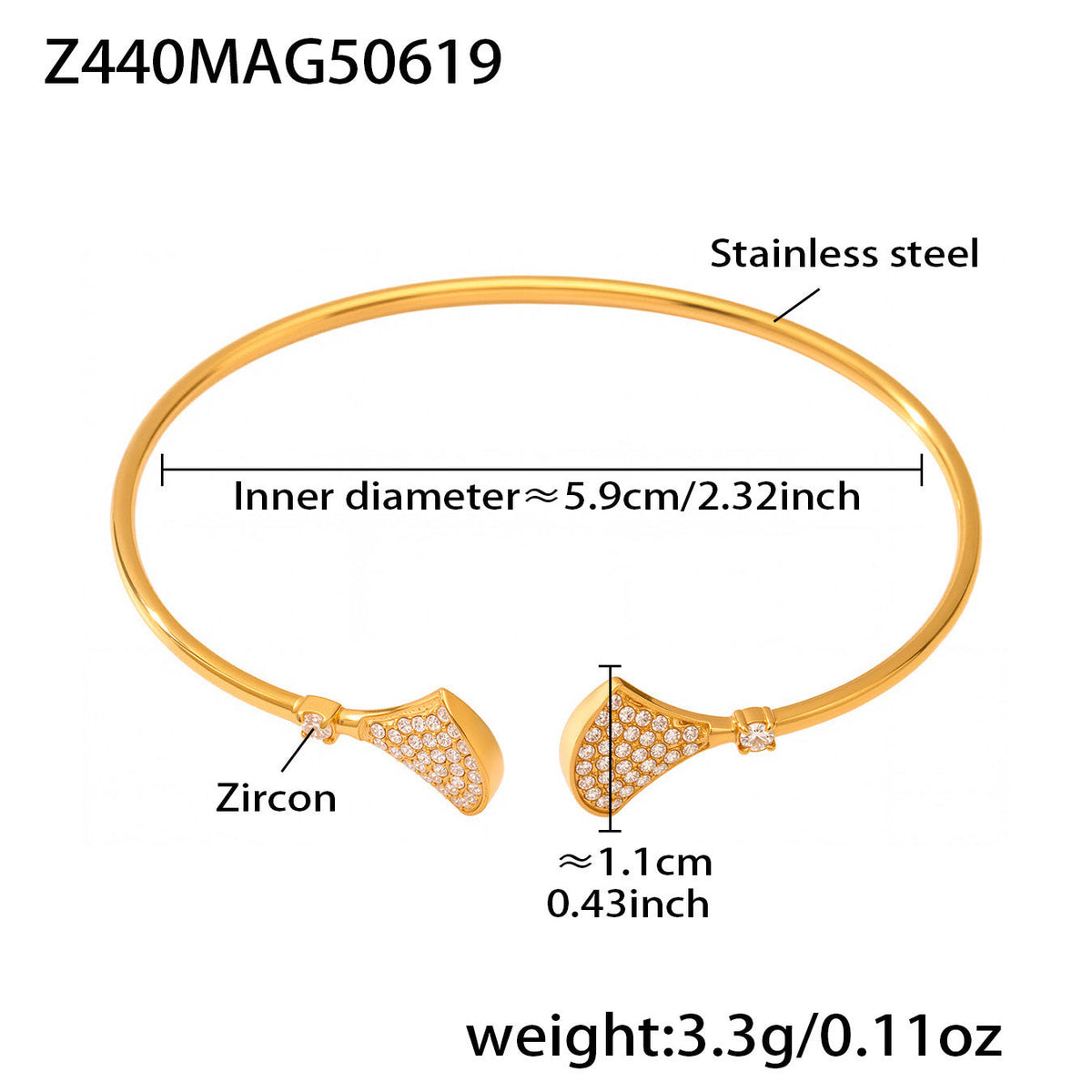 D관 - 18K 도금 스테인리스 스틸 큐빅 물고기 불가사리 오픈형 팔찌 [Z440-Z441] 25.06-4