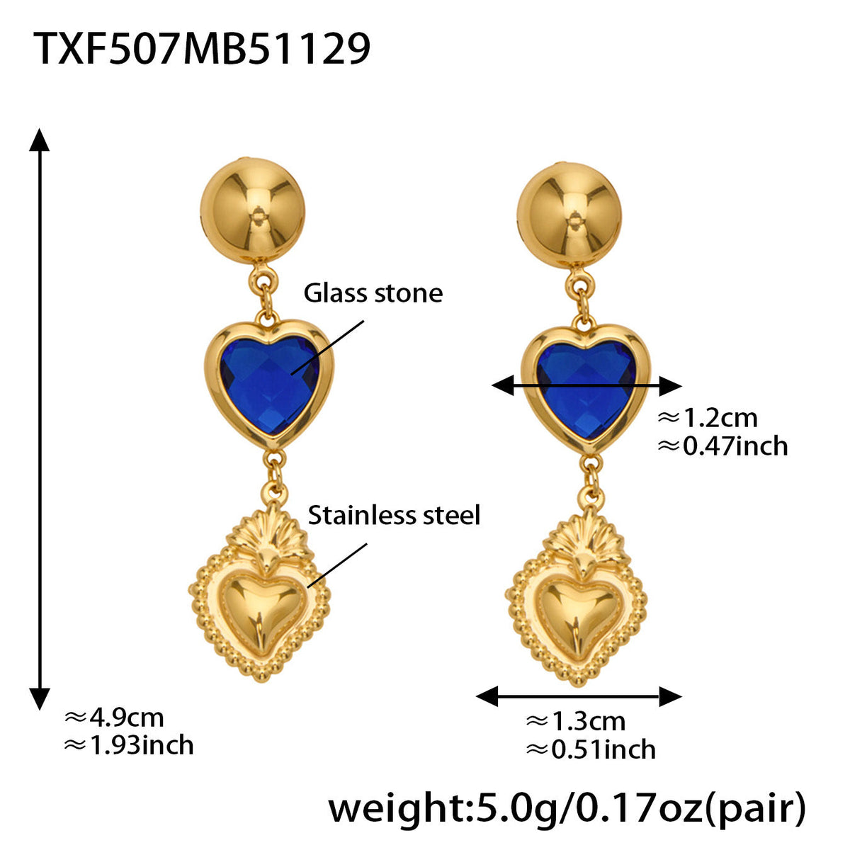 D관 - 스테인리스 스틸 하트 글라스 스톤 큐빅 18K도금 귀걸이 목걸이 [TXF507] 25.12-1