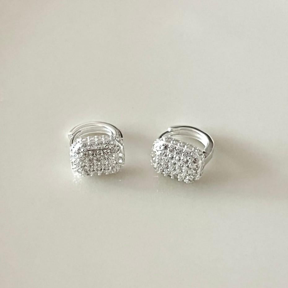 F관 - 925 실버 스퀘어 풀 큐빅 귀걸이 [C1028] 25.11-2