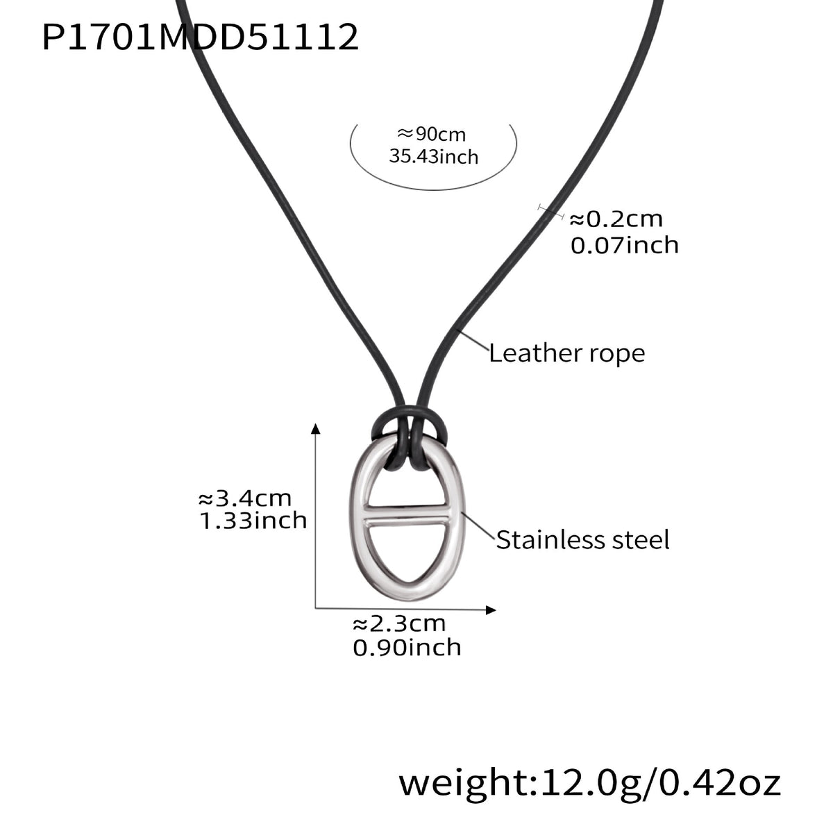 D관 - 돼지코 펜던트 레더 스트랩 스테인리스 롱 목걸이 [P1701] 25.11-3