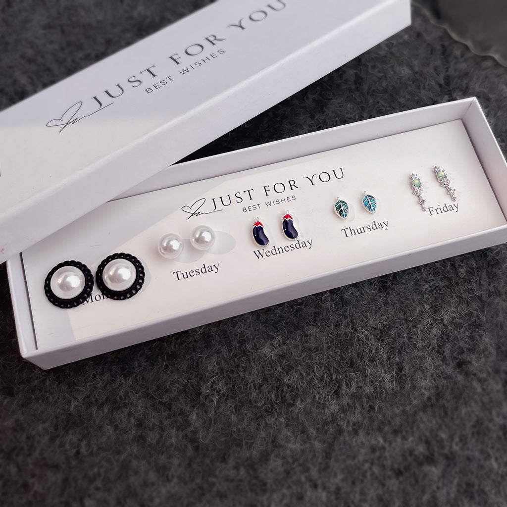 C관 - 925 은침 요일별 5개 세트 귀걸이 [7084] 25.11-2