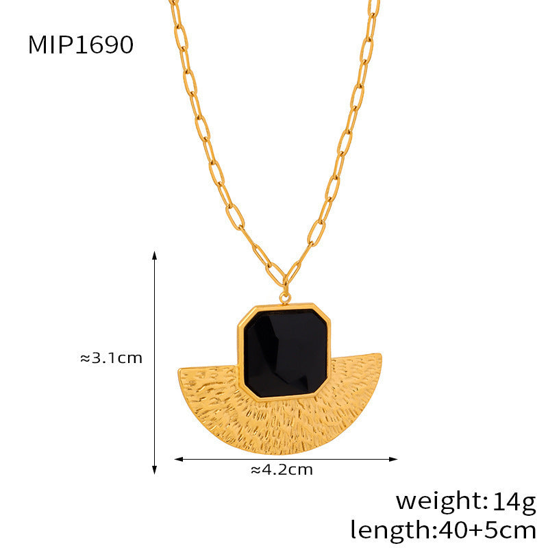 D관 - 스테인리스 스틸 글라스 스톤 부채 모양 귀걸이 목걸이 [F1153-P1690] 25.12-1