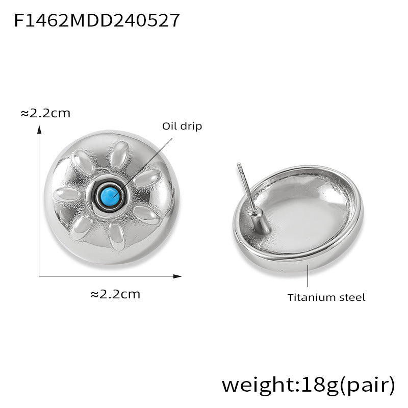 D관 - 티타늄 스틸 18K 도금 컬러풀 오일 코팅 태양 모양 귀걸이 [F1462] 24.05-5