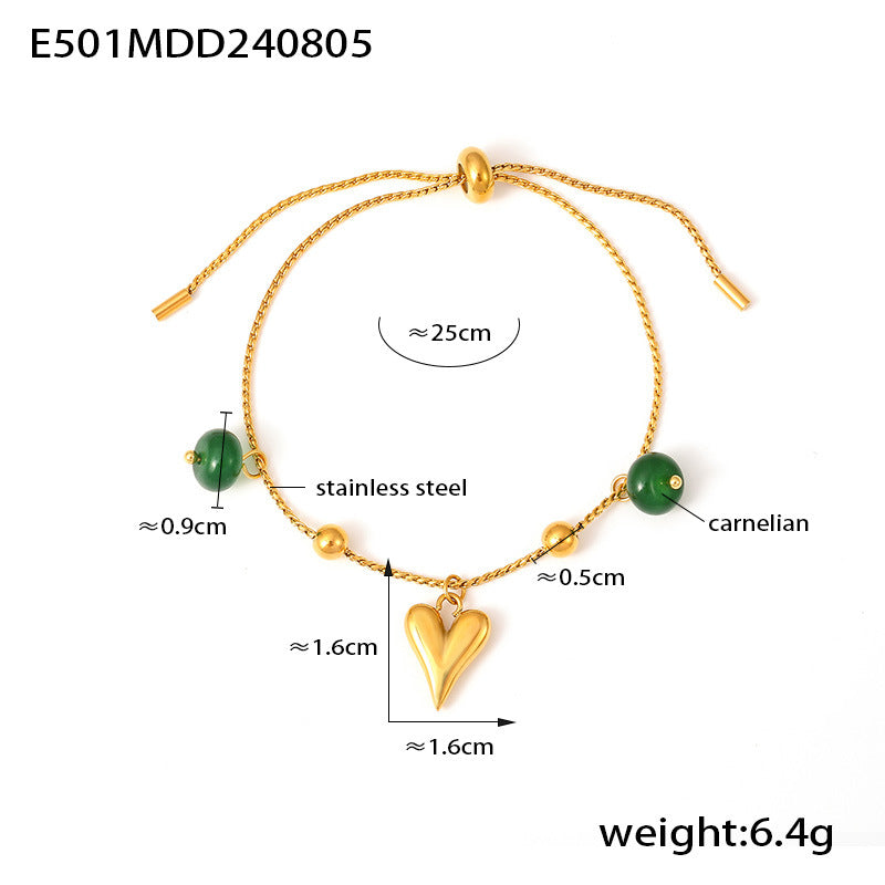 D관 - 스테인리스 스틸 18K 도금 원형 마노 펜던트 팔찌 [E501-502-503] 24.08-2