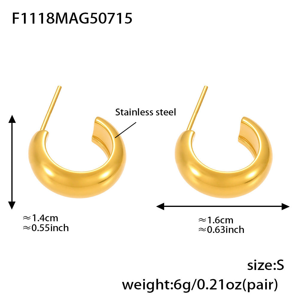 D관 - 스테인리스 스틸 18K 도금 투톤 C형 원형 귀걸이 [F1118-F1121] 25.07-3