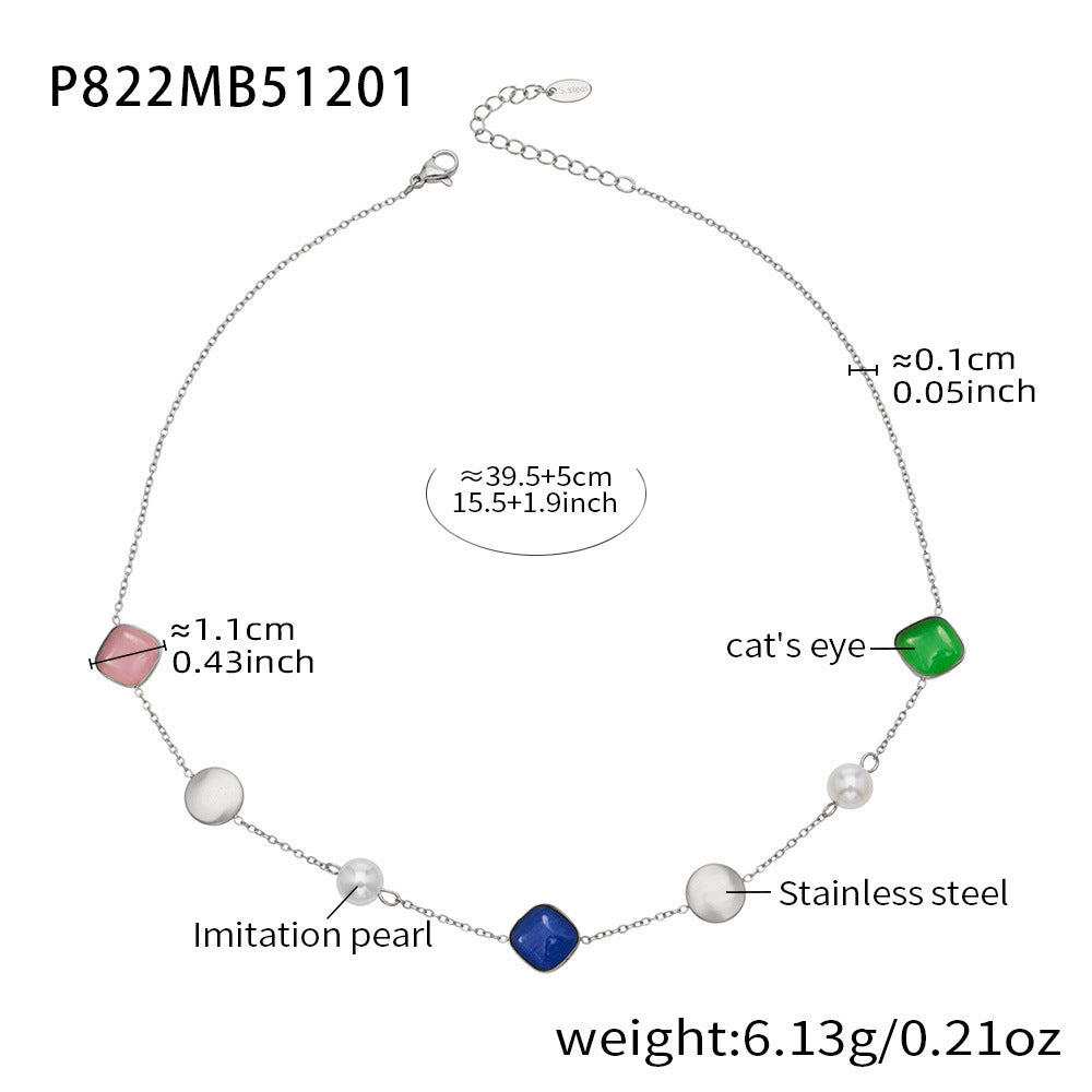 D관 - 묘안석 컬러 비즈 18K 도금 스테인리스 스틸 목걸이 [P822] 25.12-2