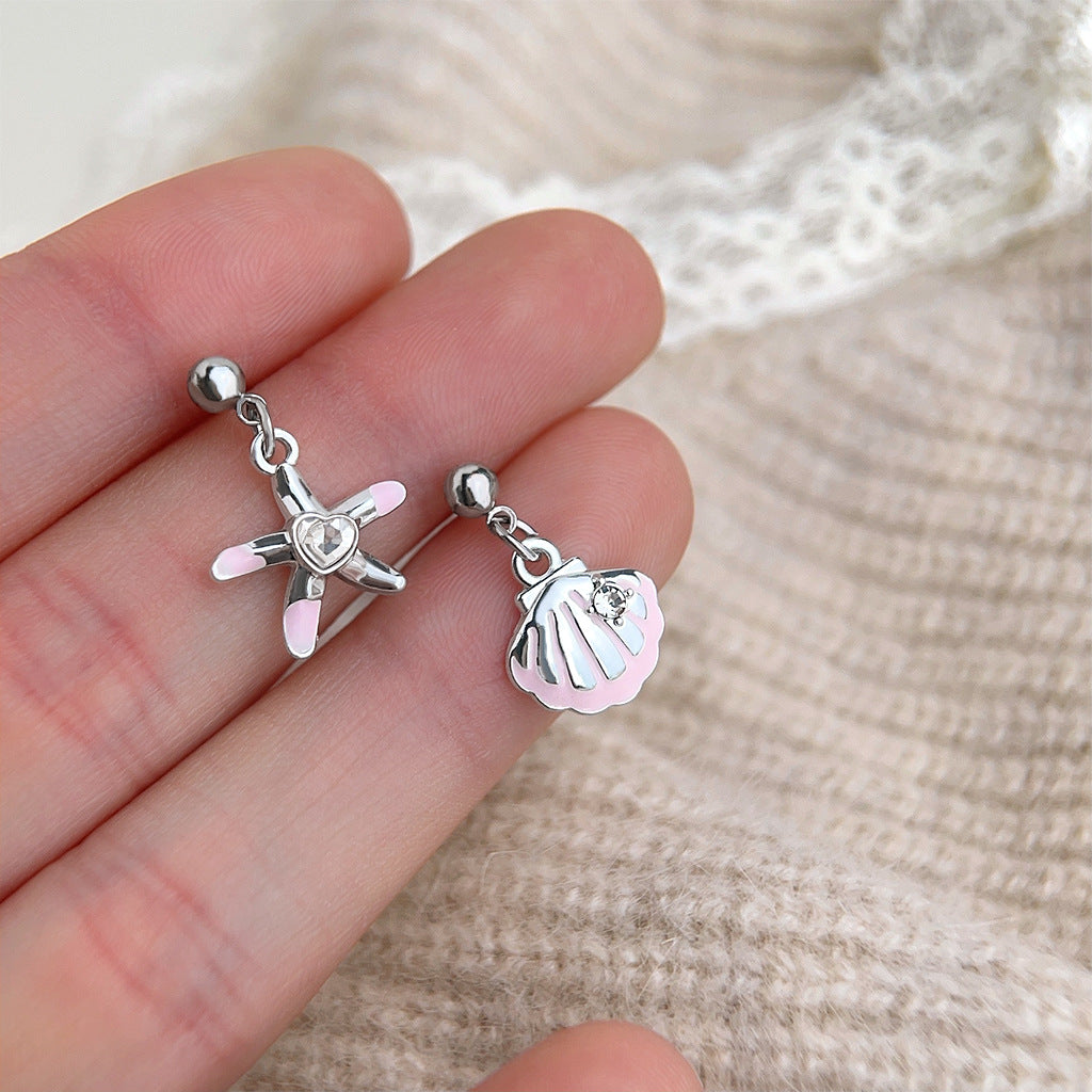 C관 - 언밸런스 조개 불가사리 미니 디자인 은침 귀걸이 [5669-5670] 25.03-1