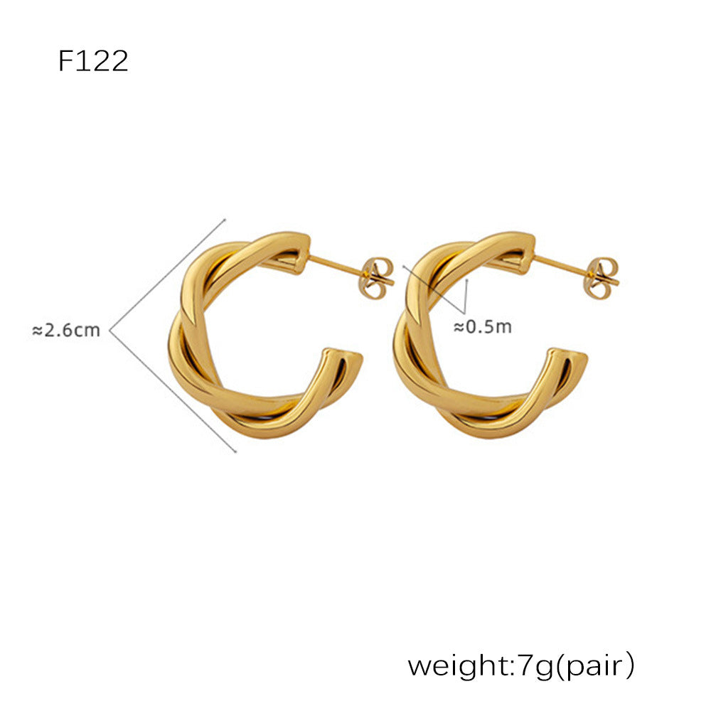 D관 - 스테인리스 스틸 18K 골드 도금 C형 심플 귀걸이 [F122] 24.12-4