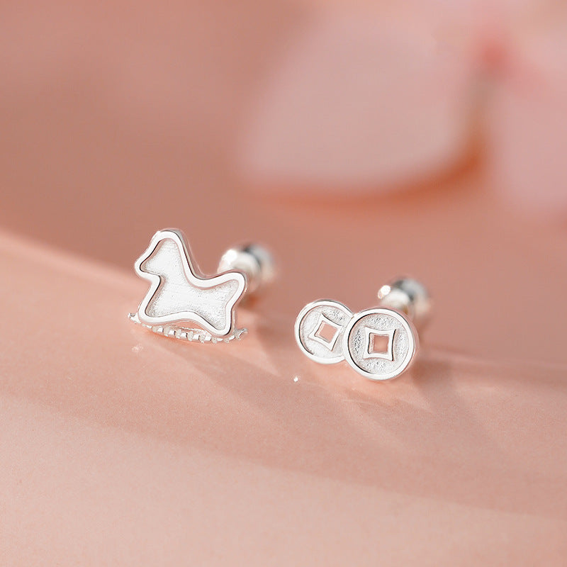 B관 - 999 실버 말 코인 디자인 피어싱 귀걸이 [YC2891E_1] 25.11-3