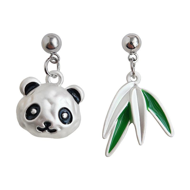 C관 - 비대칭 귀여운 팬더 유니크 대나무 디테일 은침 귀걸이 [3644] 24.03-3