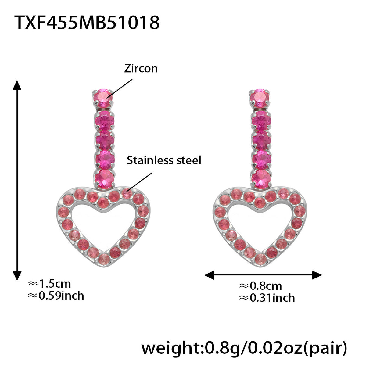 D관 - 스테인리스 스틸 풀큐빅 하트 체인 귀걸이 목걸이 팔찌 [TXP455] 25.10-4
