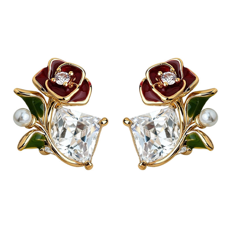 C관 - 장미 플라워 큐빅 925 은침 귀걸이 [7225] 25.12-2