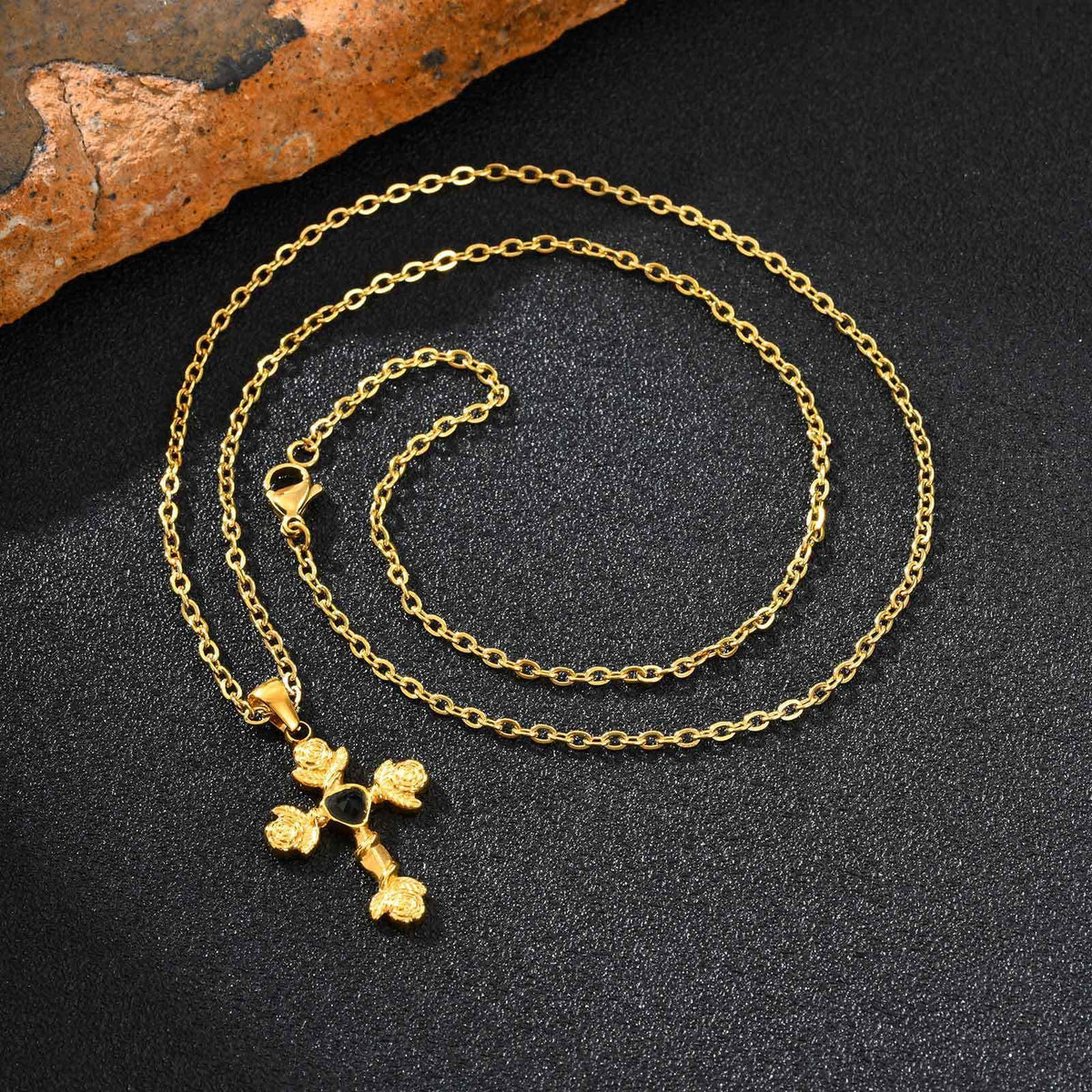 G관 - 스테인리스 스틸 하트 큐빅 장미 십자가 펜던트 목걸이 [PN-2240] 25.10-4