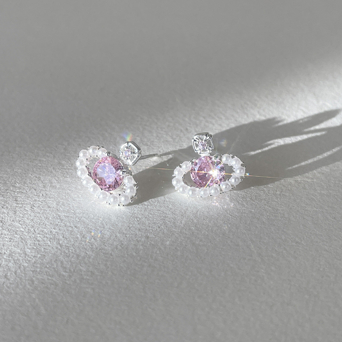A관 - 핑크 큐빅 볼 디자인 진주 귀걸이 [EH-4313] 25.12-3