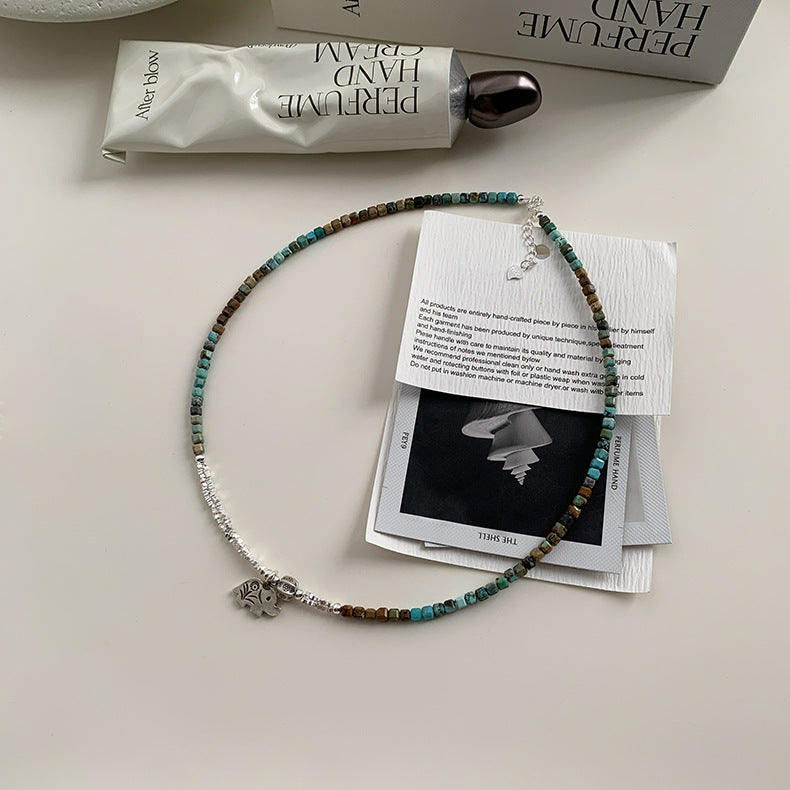 A관 - 925 실버 핸드메이드 터키석 실버 파편 코끼리 팔찌 목걸이 [1278] 25.10-2