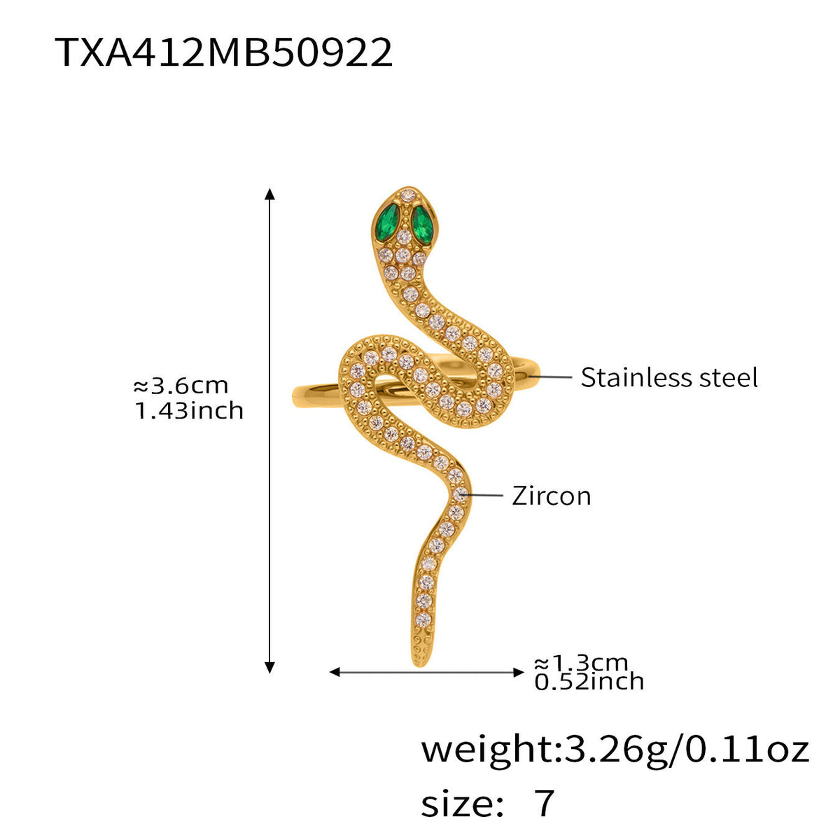 D관 - 18K 도금 스테인리스 스틸 큐빅 뱀 디자인 반지 귀걸이 [TXF412] 25.10-1