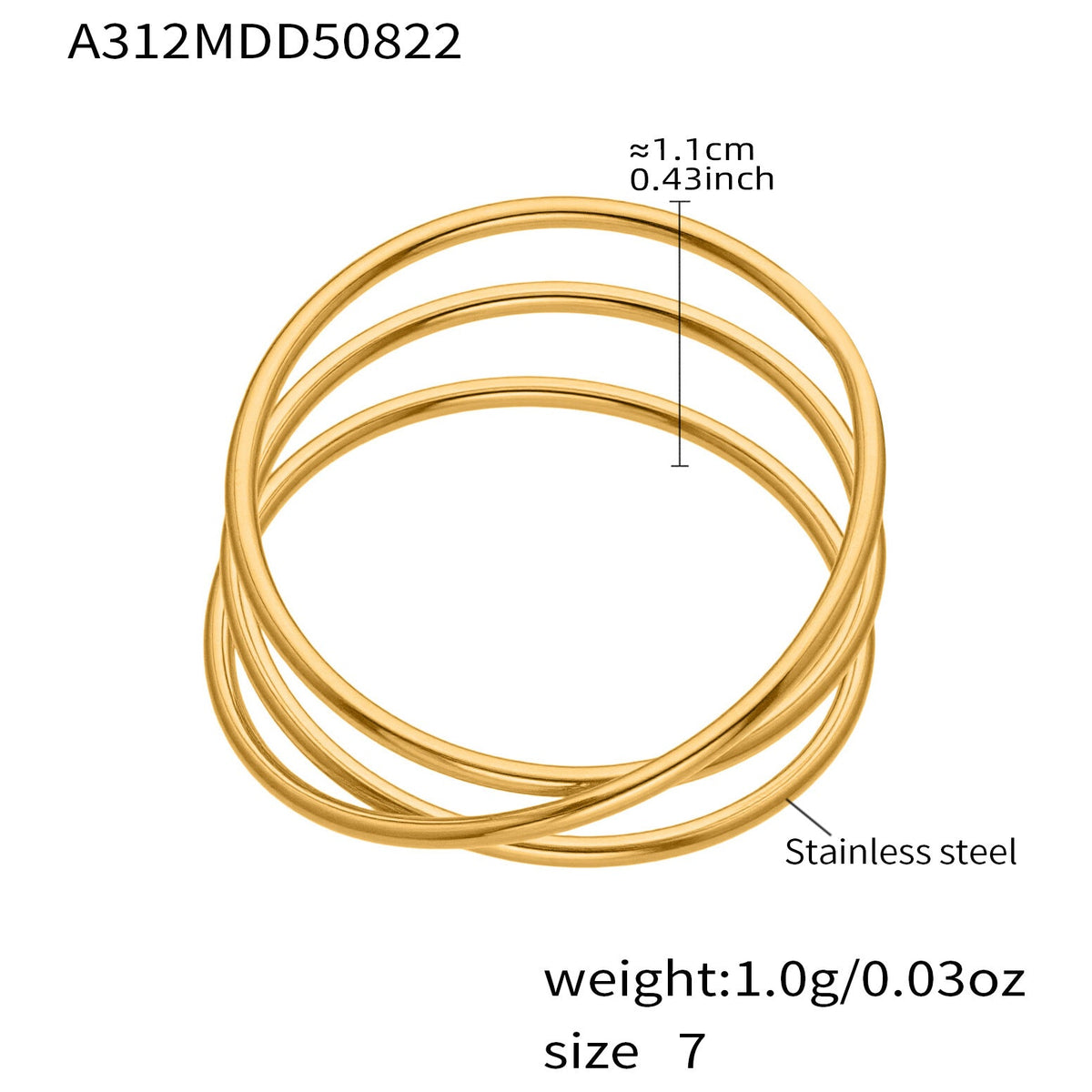 D관 - 큐빅 스테인리스 스틸 18K 골드 도금 반지 [A309-A312-A313] 25.09-4