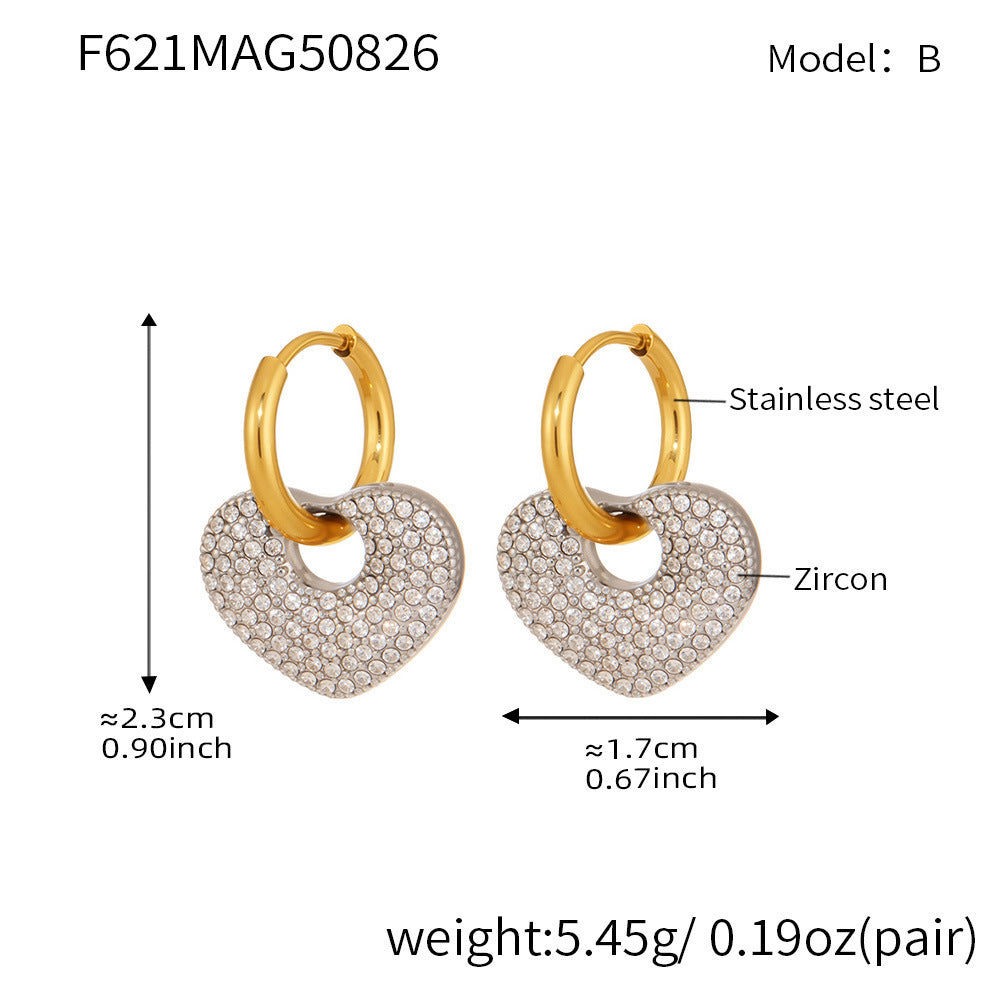 D관 - 스테인리스 풀큐빅 하트 스퀘어 18K 도금 링 귀걸이 [F620-F621] 25.09-1