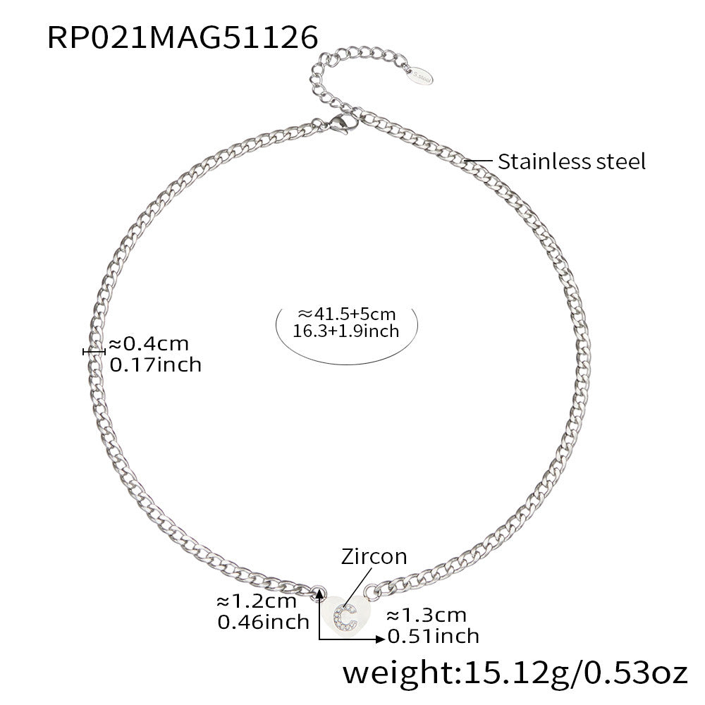 D관 - 스테인리스 스틸 하트 알파벳 큐빅 18K 도금 펜던트 목걸이 [RP021] 25.12-1