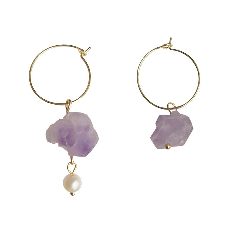 C관 - 천연석 자수정 2024 신상 디자인 불규칙 핸드메이드 귀걸이 [3911] 24.05-1