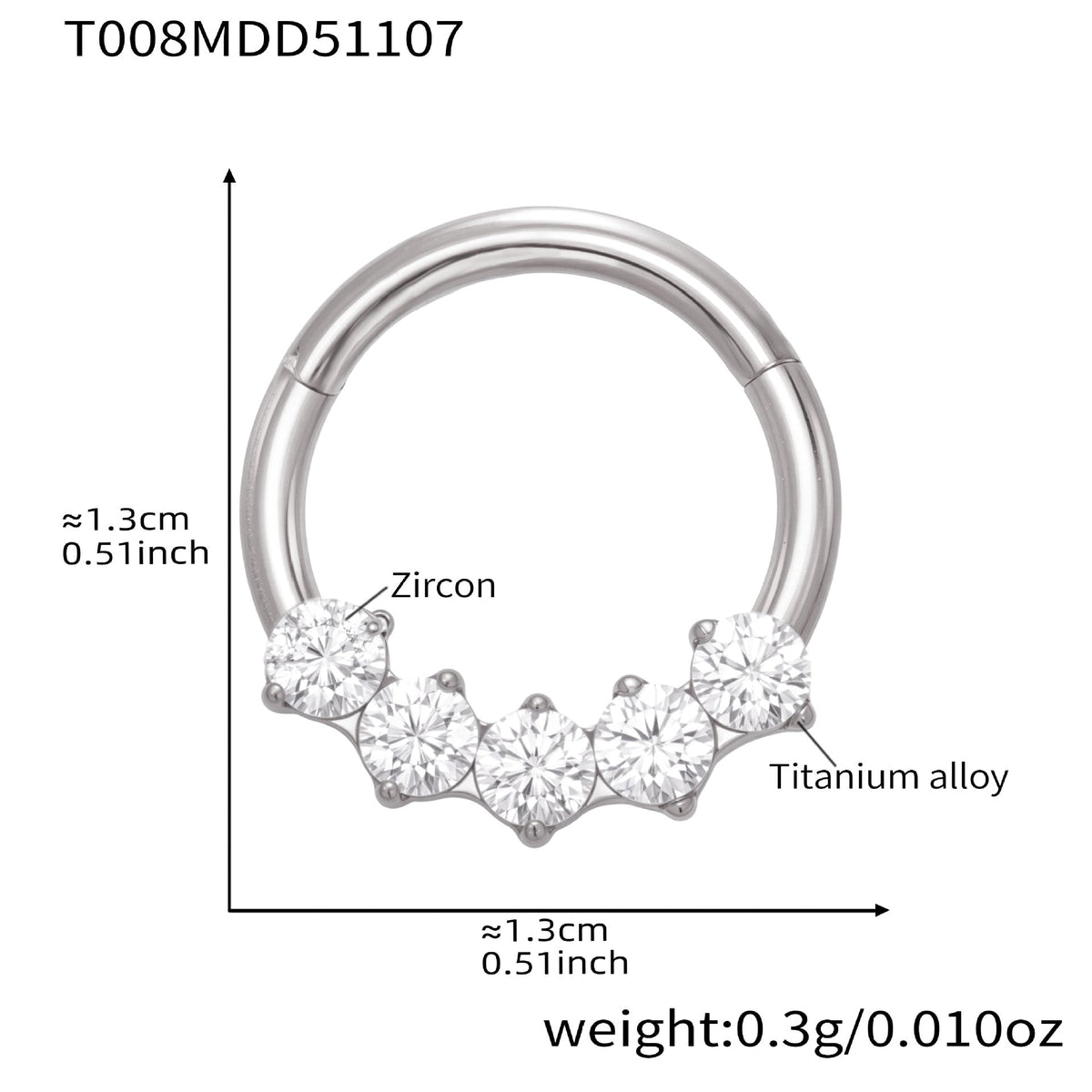 D관 - 티타늄 합금 스틸 큐빅 심리스 링 코 피어싱 [T001] 25.11-2